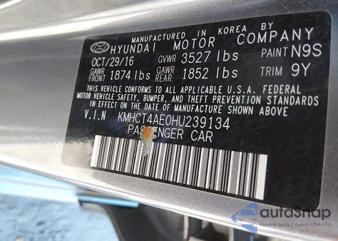 2017 Hyundai Accent Se z USA, uszkodzony, nr VIN KMHCT4AE0HU239134